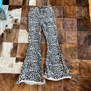 L$B cow print high rise flare jeans